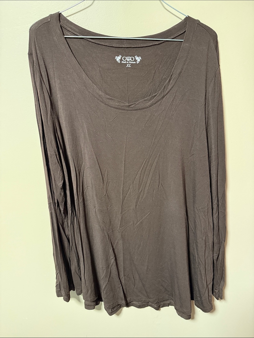 Cato Scoop Neck Long Sleeve Top in Brown
